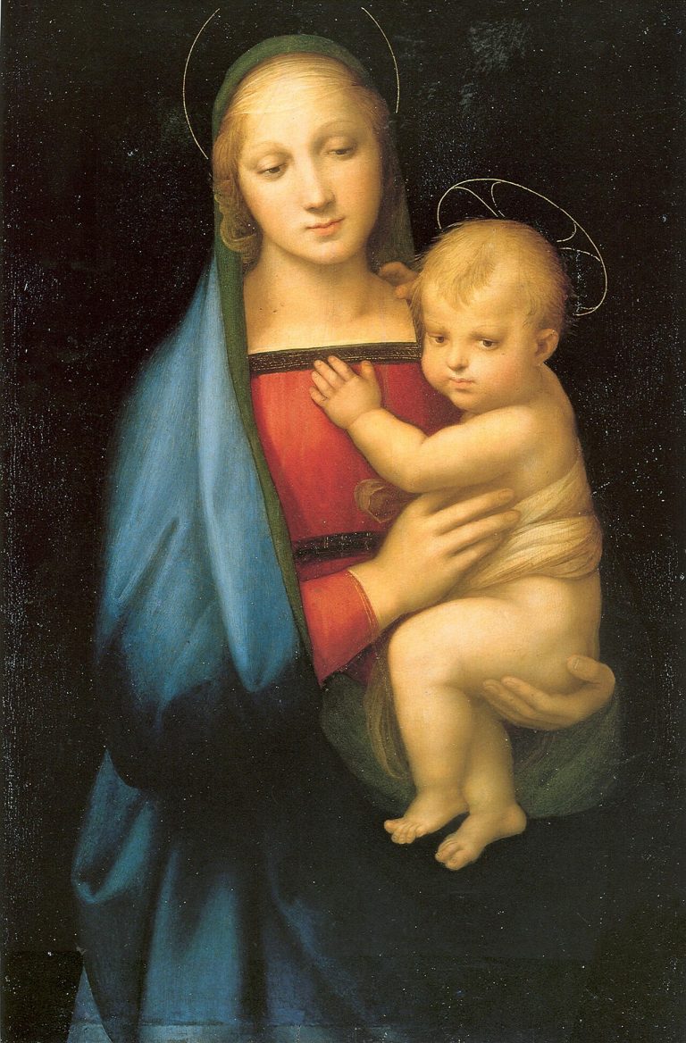 Đức Mẹ bồng Chúa Hài Đồng trên nền tối, tranh Raphael Madonna del Granduca